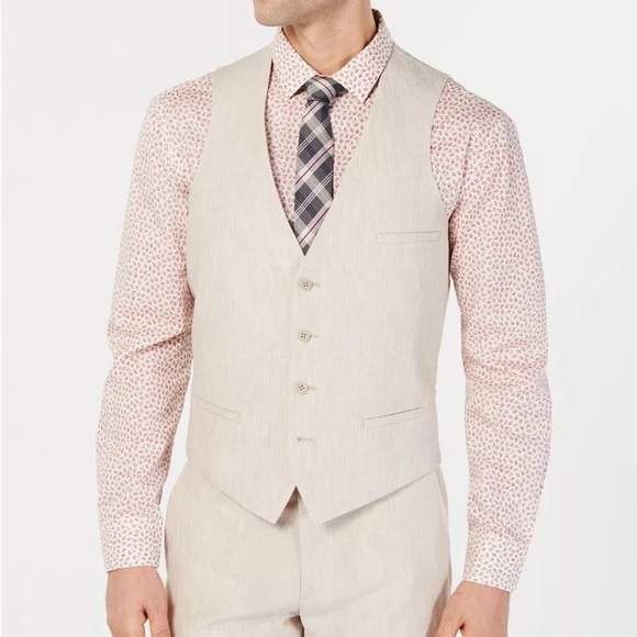Bar III Men's Slim Fit Tan Linen Suit Vest Large Brand New - Picture 1 of 6